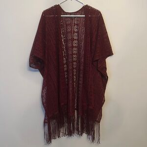 Maroon purple kimono wrap with fringes